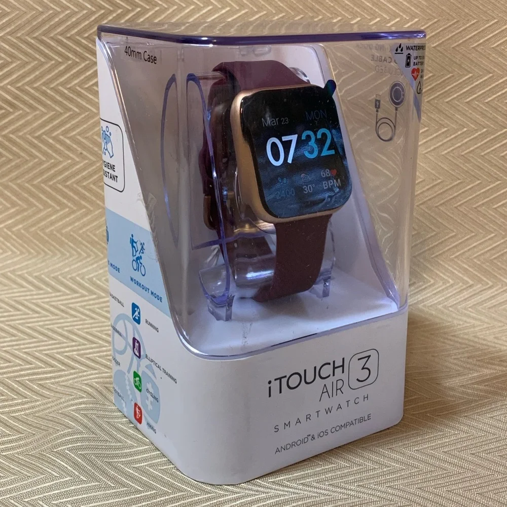 iTouch Air 3 Smartwatch —Fitness Tracker -Burgandy strap